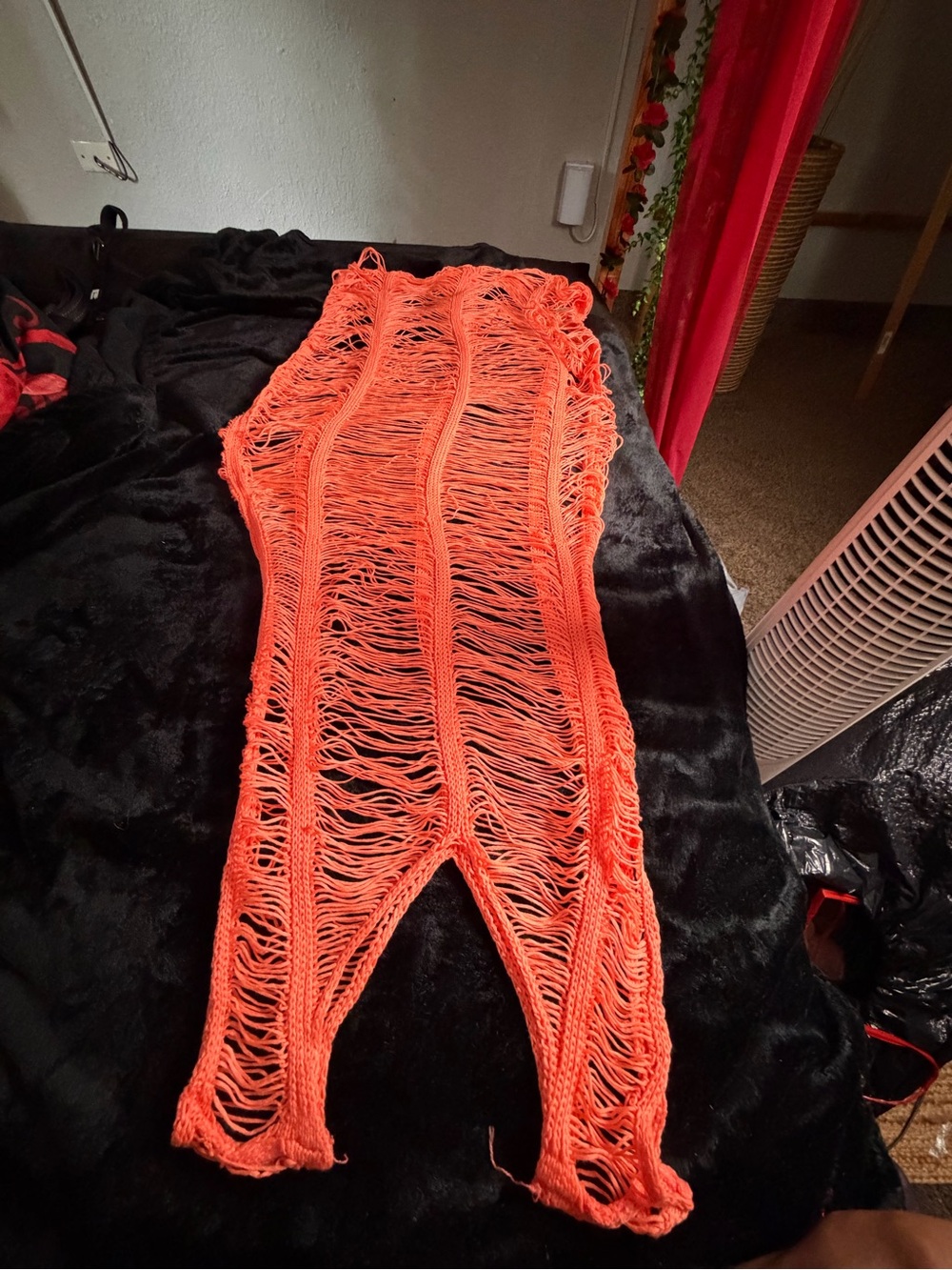 Fashion Nova Orange & White Crochet Halter Cover-Up Maxi - Picture 5 of 8
